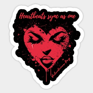 Heartbeats sync as one. A Valentines Day Celebration Quote With Heart-Shaped Woman Sticker